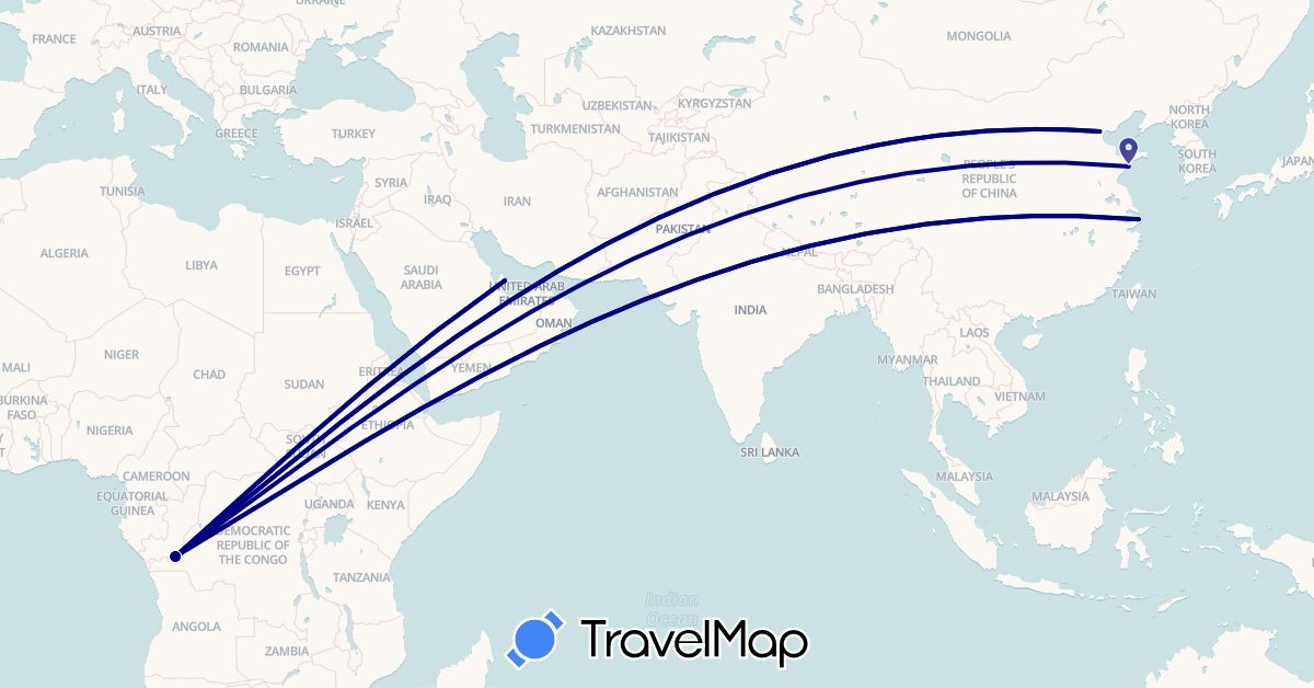 TravelMap itinerary: driving in Republic of the Congo, China, Qatar (Africa, Asia)