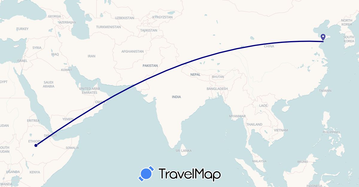 TravelMap itinerary: driving in China, Ethiopia (Africa, Asia)