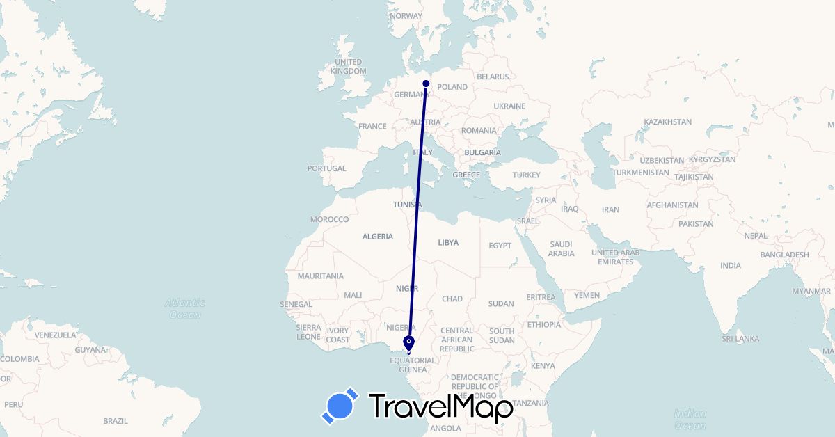 TravelMap itinerary: driving in Cameroon, Germany (Africa, Europe)