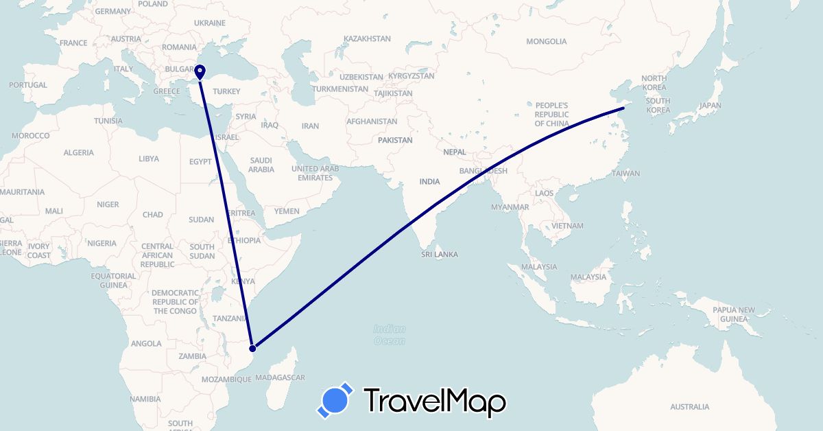 TravelMap itinerary: driving in China, Mozambique, Turkey (Africa, Asia)