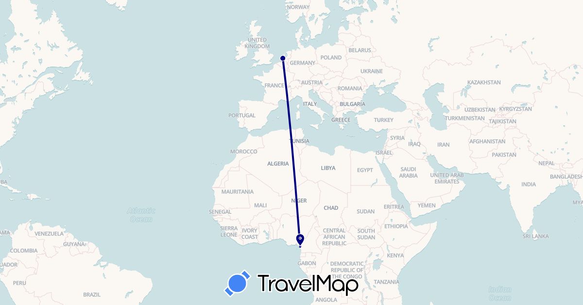 TravelMap itinerary: driving in Cameroon, Netherlands (Africa, Europe)