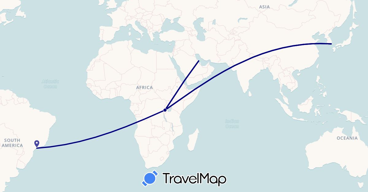 TravelMap itinerary: driving in Brazil, South Korea, Rwanda, Saudi Arabia (Africa, Asia, South America)