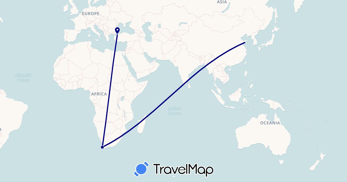 TravelMap itinerary: driving in China, Turkey, South Africa (Africa, Asia)