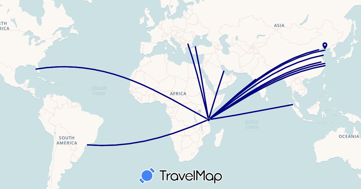 TravelMap itinerary: driving in Bulgaria, Brazil, China, Indonesia, India, Saudi Arabia, Turkey, Tanzania, United States (Africa, Asia, Europe, North America, South America)
