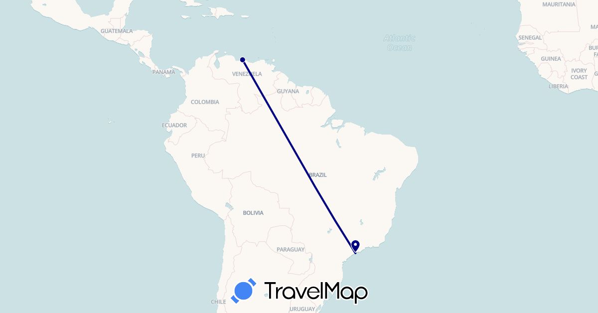 TravelMap itinerary: driving in Brazil, Venezuela (South America)